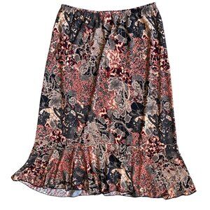 vintage claudia richard black and red floral flowy skirt size medium